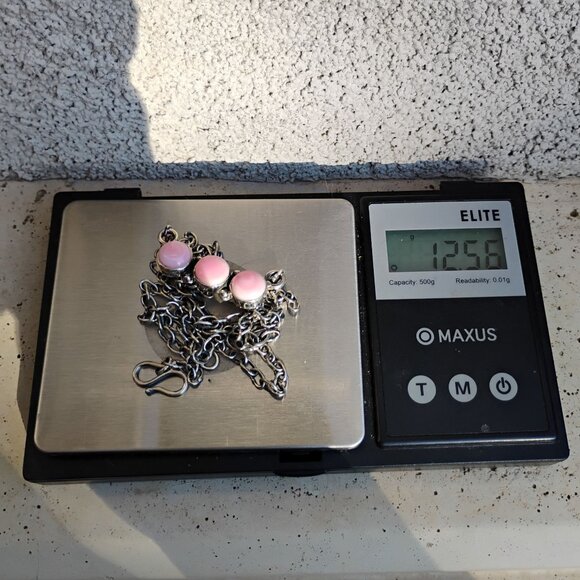 Southwest Pink Conch Shell Sterling Silver Triple Stone Bar Necklace Adjustable - Picture 5 of 9